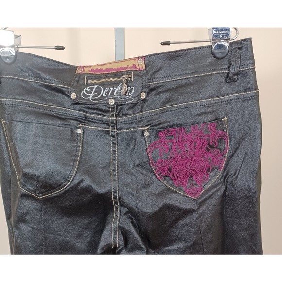 Dereon Skinny Pants Jeans Black Shiny Smooth Embroidered Women US 14W NWT - Picture 4 of 9
